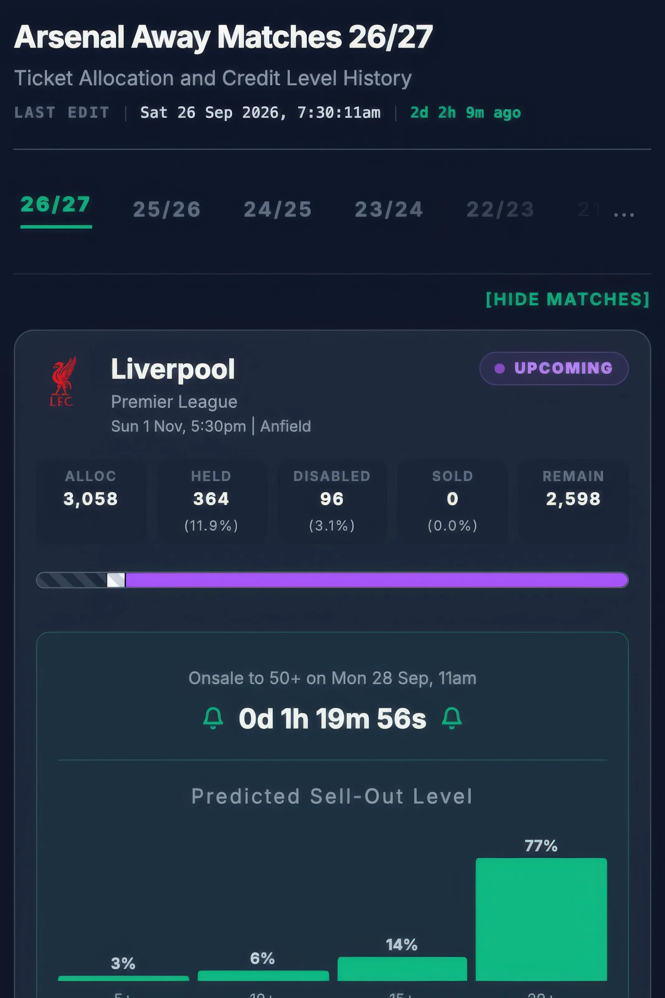 Personal project — Arsenal Away Ticket Tracker, image 2